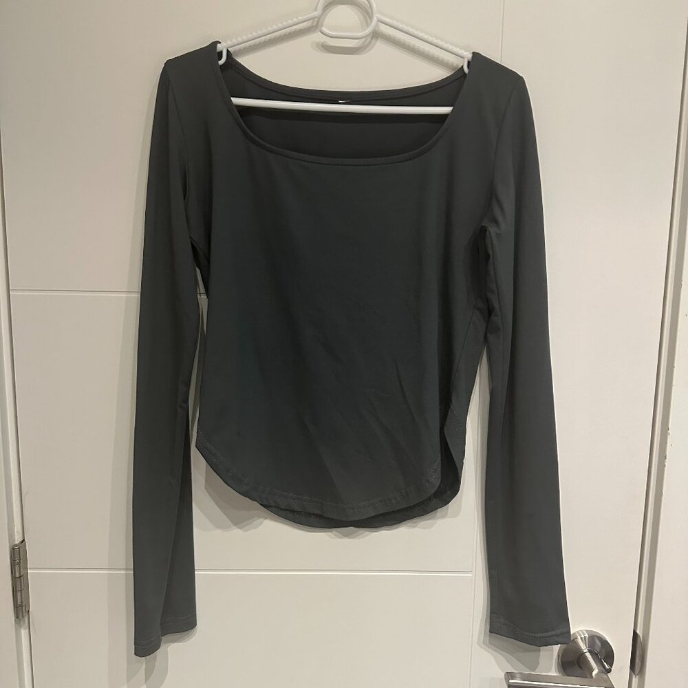 Charcoal Grey Scoop Neck Long Sleeve Shirt